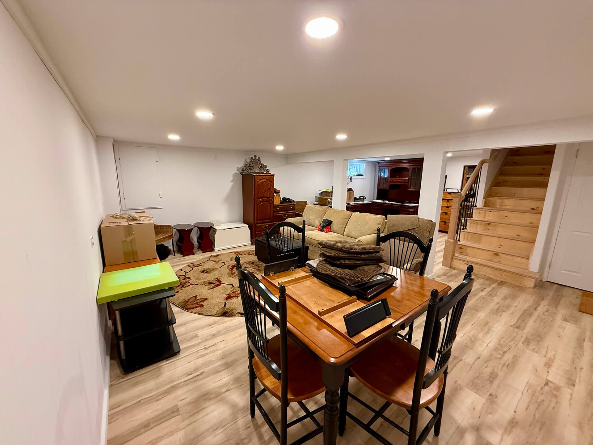 Full basement renovation- Sheetrock, prime, painted and trim work.